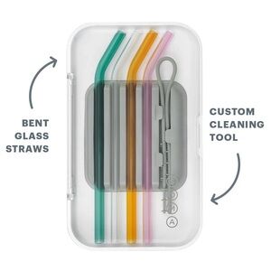 SOMA Reusable Glass Straw Set of 4 with Storage Case and Cleaning Tool NEW